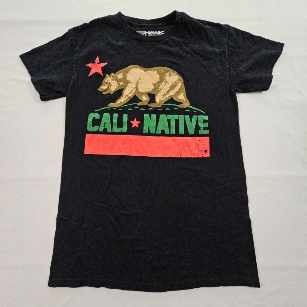 Tony Hawk Cali Native CA Bear Flag Black Short Sleeve Cotton T-Shirt Men's S